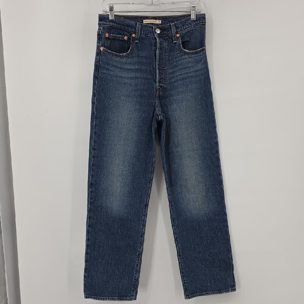 Levis Ribcage Straight Ankle Classic Blue Denim Jeans Size 28
